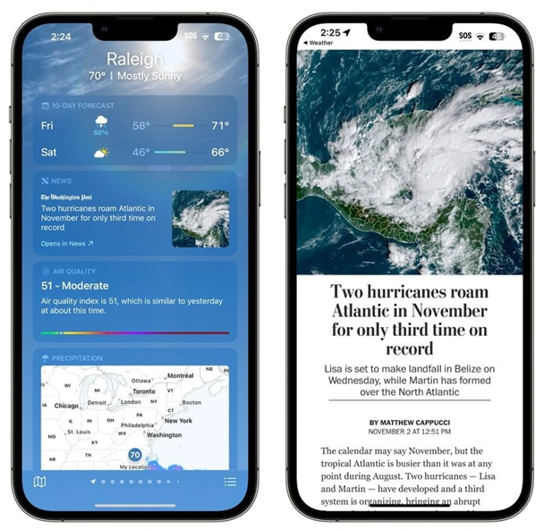 黑河苹果14维修分享iPhone 14手机如何看天气时顺带看新闻 